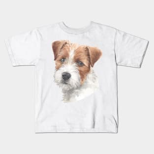 Cute Rough Coated Jack Russell Terrier Watercolor Art Kids T-Shirt